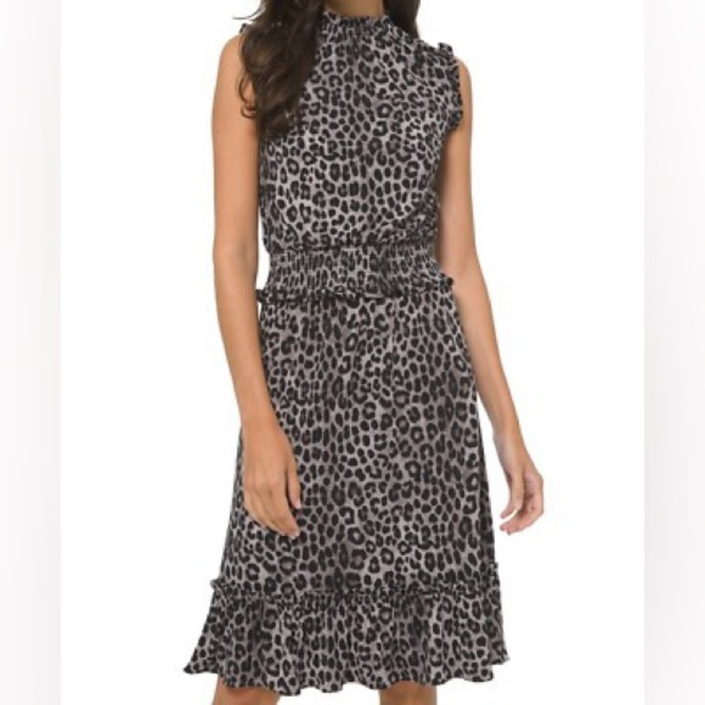 Michael Kors Animal Print Dress With Smocked Waist Size Medium
